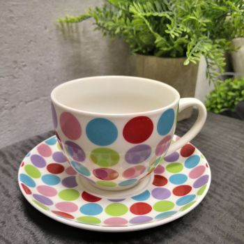 ПОРЦЕЛАНОВ СЕРВИЗ ЗА КАФЕ  И ЧАЙ ОТ 6 ЧАШИ И 6 ЧИНИЙКИ -  ВЕСЕЛИ ТОЧКИ
