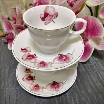 ПОРЦЕЛАНОВ СЕРВИЗ ЗА КАФЕ  6 ЧАШИ И 6 ЧИНИЙКИ - РОЗОВА ОРХИДЕЯ