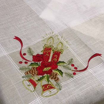 КОЛЕДНА ПОКРИВКА КРЪГ 180см - СВЕЩ С КАМБАНКИ