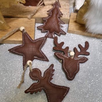 КОМПЛЕКТ 4 БРОЯ КОЖЕНИ ИГРАЧКИ ЗА ЕЛХА - КОЖЕНА КОЛЕДА