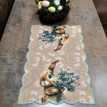 ВЕЛИКДЕНСКО КАРЕ / ПОДЛОЖКА ЗА ХРАНЕНЕ / С КРАСИВА ЩАМПА 28см*43см - ЗАЙЧЕ С БУКЕТ