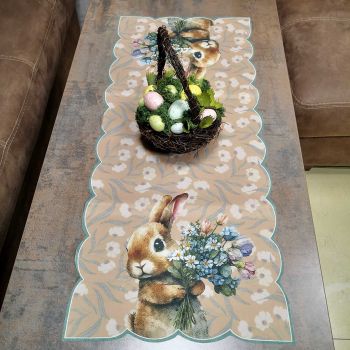 ВЕЛИКДЕНСКО КАРЕ С КРАСИВА ЩАМПА 38см*88см - ЗАЙЧЕ С БУКЕТ