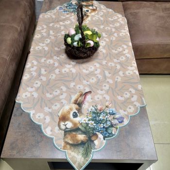 ВЕЛИКДЕНСКО КАРЕ  С КРАСИВА ЩАМПА 88см*88см - ЗАЙЧЕ С БУКЕТ