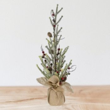 Коледно дръвче с декорация червени плодове в чувалче, размер: 50см