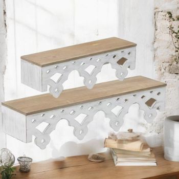 КОМПЛЕКТ ОТ 2броя ЕТАЖЕРКИ ЗА СТЕНА - БЯЛА ОРНАМЕНТИКА