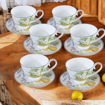 СЕРВИЗ ЗА КАФЕ- ЧАЙ / 6 чаши и 6 чинийки / - С ДЪХ НА ЛИМОНИ И ЛАВАНДУЛА