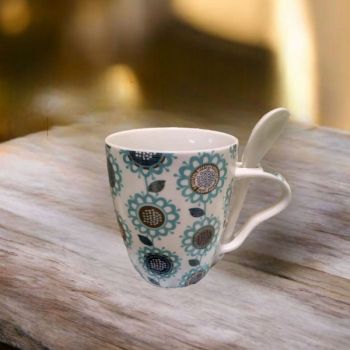 ЧАША С ЛЪЖИЧКА В ПОДАРЪЧНА КУТИЯ - ЦВЕТНА УТРИН