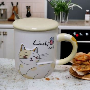 ЧАША С ЛЪЖИЧКА И КАПАЧЕ - МЯУ, ОПАШАТО КОТЕ