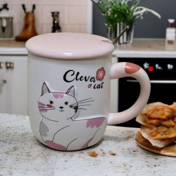 ЧАША С ЛЪЖИЧКА И КАПАЧЕ - МЯУ, ОПАШАТО КОТЕ