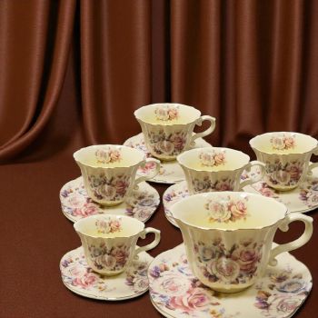 СЕРВИЗ ЗА КАФЕ / ЧАЙ /6чаши+6чинийки/ - ГРАДИНА ОТ РОЗИ В ПРОВАНС
