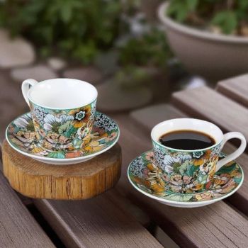 СЕРВИЗ КАФЕ ЕСПРЕСО ЗА ДВАМА /2чаши и 2 чинийки / - ЗЕЛЕНИ МЕЧТИ ОТ МЕНТА