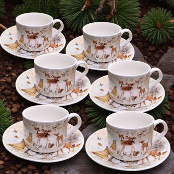 КОЛЕДЕН СЕРВИЗ ЗА КАФЕ / 6 чаши + 6 чинийки /150мл - ГОРСКА СРЕЩА НА КОЛЕДА
