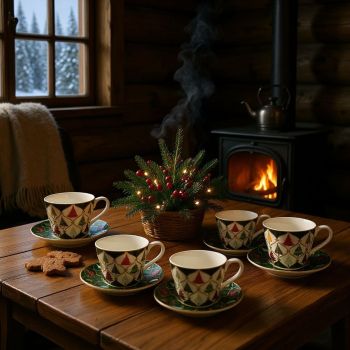 КОЛЕДЕН СЕРВИЗ ЗА КАФЕ /6 чаши и 6 чинийки / - ЕЛХА В ЧУДНА ПРЕМЯНА