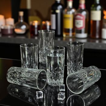 КОМПЛЕКТ ОТ 6 броя ЧАШИ ЗА ВОДА / БЕЗАЛКОХОЛНО - СТЪКЛЕНА РОЗЕТКА