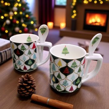 КОМПЛЕКТ 2 КОЛЕДНИ  ЧАШИ С ЛЪЖИЧКИ  - ЕЛХА В ЧУДНА ПРЕМЯНА