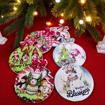 КОМПЛЕКТ ОТ 6 броя КОЛЕДНИ ПОДЛОЖКИ ЗА ЧАШИ - ЦВЕТНИ ТОПКИ