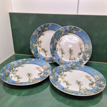 КОМПЛЕКТ ОТ 4 броя ЧИНИИ 20см  ПО КАРТИНА НА ВАН ГОГ - ЦЪФНАЛИ БАДЕМИ син фон