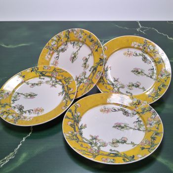 КОМПЛЕКТ ОТ 4 броя ЧИНИИ 20см  ПО КАРТИНА НА ВАН ГОГ - ЦЪФНАЛИ БАДЕМИ жълт фон