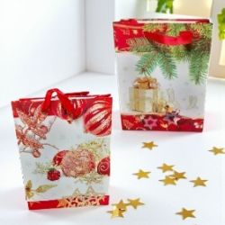 КОЛЕДНА ПОДАРЪЧНА ТОРБИЧКА 23см*18см*8см / 2 дизайна /  -БЛЯСЪК И СТИЛ 