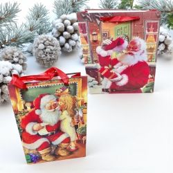 КОЛЕДНА ПОДАРЪЧНА ТОРБИЧКА 32см*26см*10см -ДЯДО КОЛЕДА МЕ ЧУ