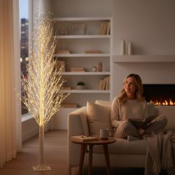 СВЕТЕЩО КОЛЕДНО БЯЛО ДЪРВО 170см - ЗАХАРОСАНИ КЛОНКИ ОТ СКРЕЖ