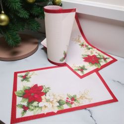 КОМЛЕКТ РЪНЪР И 6 броя ПОДЛОЖКИ ЗА ХРАНЕНЕ - КОЛЕДНИ ЗВЕЗДИ НА ТРАПЕЗАТА