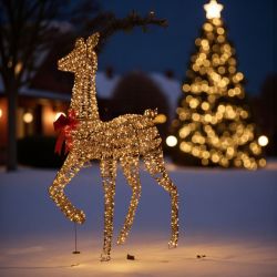 СВЕТЕЩА ЗЛАТНА СЪРНА ЗА ЕКСТЕРИОР 155см - СВЕТЛИНКИ ПОД ОТКРИТО НЕБЕ