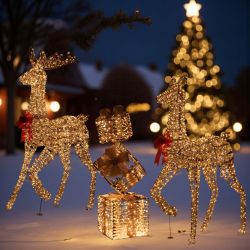 СВЕТЕЩА ДЕКОРАЦИЯ ЗА ЕКСТЕРИОР / СЪРНА, ЕЛЕН И ПОДАРЪЦИ / - СВЕТЛИНКИ ПОД ОТКРИТО НЕБЕ