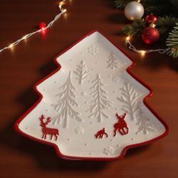 КОЛЕДНО  ПЛАТО ЕЛХА С РЕЛЕФ 29см -КОЛЕДНИ ВЪЛШЕБСТВА