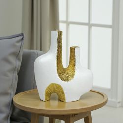 СТИЛИЗИРАНА ВАЗА 29см - ИЗКУСТВО В БЯЛО И ЗЛАТО