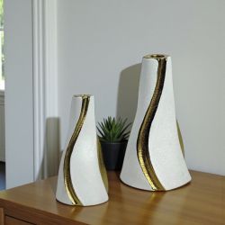 КОМПЛЕКТ 2 СВЕЩНИКА ЗА КОНУСОВИ СВЕЩИ - ИЗКУСТВО В БЯЛО И ЗЛАТО