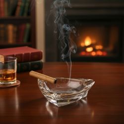 ПЕПЕЛНИК ОТ СТЪКЛО СЪС ЗЛАТЕН  КАНТ - ТАБАКО