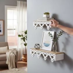 КОМПЛЕКТ ОТ 2броя ЕТАЖЕРКИ ЗА СТЕНА - БЯЛА ОРНАМЕНТИКА
