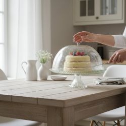 ПОДНОС ЗА ТОРТА С КАПАК ОТ СТЪКЛО - РЕЛЕФ И ПРОЗРАЧНОСТ