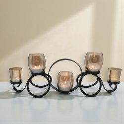 Свещник метал и стъкло черен кехлибар петица