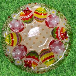 ВЕЛИКДЕНСКА СТЪКЛЕНА ЧИНИЯ С 10броя ГНЕЗДА ЗА ЯЙЦА - ПЪСТЪР ВЕЛИКДЕН