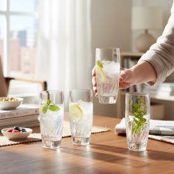 КРИСТАЛНИ ЧАШИ ЗА ВОДА / БЕЗАЛКОХОЛНО 6 броя 435 мл - КРИСТАЛНИ РЕЛЕФИ 