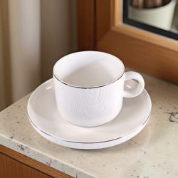 СЕРВИЗ КАФЕ /ЧАЙ 6 чаши + 6 чинийки - БЕЛИ ДЪРВЕСНИ НИШКИ