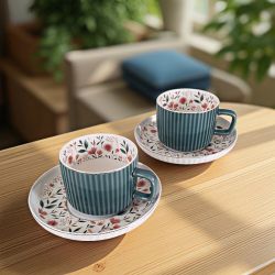 СЕРВИЗ ЗА КАФЕ 2 чаши + 2 чинийки - СЛЪНЧЕВА ГРАДИНА