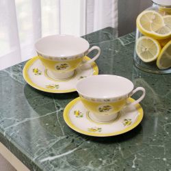 СЕРВИЗ ЗА КАФЕ / ЧАЙ  6  чаши + 6 чинийки - ЛИМОНИ, ЛИМОНАДА, ЛИМОНЧЕЛО