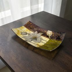 СТЪКЛЕНО ЦВЕТНО ПЛАТО 32см - КАМЕННОТО ЦВЕТЕ