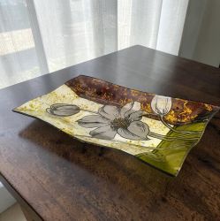 СТЪКЛЕНО ЦВЕТНО ПЛАТО 35см - КАМЕННОТО ЦВЕТЕ