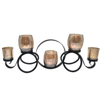 Свещник метал и стъкло черен кехлибар петица