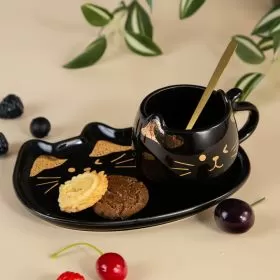 КОМПЛЕКТ ОТ ЧАША,ЧИНИЙКА И ЛЪЖИЧКА - МЪР,МЪР,МЯУ