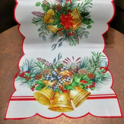 КОЛЕДНО КАРЕ С КРАСИВА ЩАМПА 38см*88см - КАМБАНКИ И ШИШАРКИ