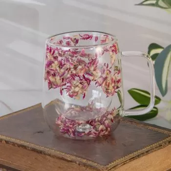 ДВУСТЕННА ТЕРМО ЧАША С ИЗСУШЕНИ ЦВЕТЯ - ПРИРОДА В АКВАРИУМ 