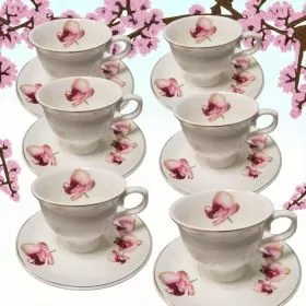 СЕРВИЗ ЗА КАФЕ / 6 чаши +6 чинийки / - МЕЧТАНА ОРХИДЕЯ