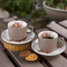 СЕРВИЗ ЗА КАФЕ ЗА ДВАМА / 2 чаши  + 2 чинийки / - КАДИФЕ ОТ ЕСЕН И ЦВЕТЯ