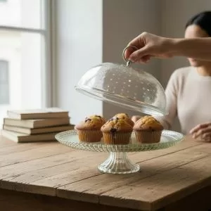 ПОДНОС ЗА ТОРТА С КАПАК ОТ СТЪКЛО - РЕЛЕФ И ПРОЗРАЧНОСТ