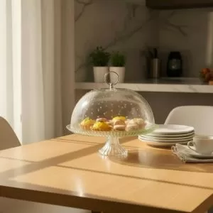ПОДНОС ЗА ТОРТА С КАПАК ОТ СТЪКЛО - РЕЛЕФ И ПРОЗРАЧНОСТ